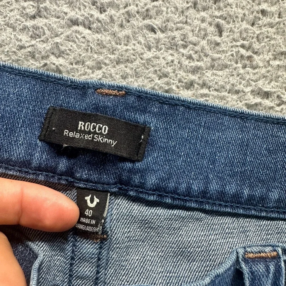 True Religion Rocco Jeans Mens 40x32 Blue Cotton Denim Skinny Relaxed Stretch